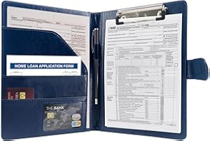 ‎GRADUATIONMALL GraduationMall A5 Schreibmappe mit Klemmbrett Reise Portefeuille Magnet Verschluss PU Leder Tragbar Dokument Organisator Blau