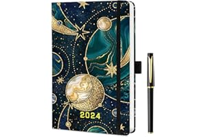 ZXHQ 2024 Diary A5 Page a Day | Diary 2024 Day Per Page | with Pen Set | Jan to Dec | Day View Planner Organizer | Hard Cover | Monthly Tabs, 2 Bookmarks, Inner Pocket A5(5.9 × 8.5 Inch) Blue Planet
