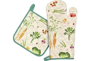 Arquiel Gants De Four & Maniques Lot De 2, 100% Coton Maniques Cuisine Gant Four Anti Chaleur Extra-Longue pour Barbecue, Cuisine, Griller, Micro-Ondes(Fruits et légumes rétro)