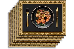 AZONEZ Placemats Set - Pack of 6 | PU Leather, Heat-Resistant, Washable, Luxury Design | Non-Slip | Table Mats 40 x 30 cm | Ideal for Kitchen, Indoor Dining (Black)