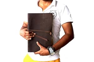 ALCRAFT Carnet de croquis vintage en cuir fait à la main avec bord de pont antique en cuir - Carnet de croquis - Journal épais - Journal vintage pour homme et femme (33.05 X 25.4 CM)