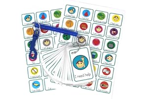 KIDS2LEARN Special Needs Communication Cards Aid Set of 24 Flash cards, 2 x Emotions Feelings Poster & Bungee - For non verbal children young adults with Autism ADHD Speech Delay echolalia