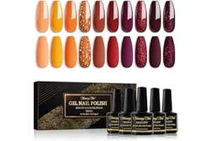Shining She Lakier do paznokci UV, 10 kolorów, jesienny, pomarańczowy, czerwony, ciemnoczerwony, brokatowy, zestaw do paznokci Soak Off, żel UV, lakier do paznokci dla początkujących, zestaw na