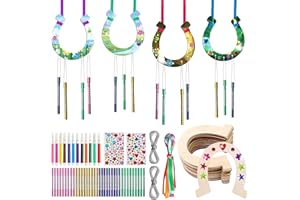 SPERMUOY Holz Hufeisen Windspiel,12 Stück Hufeisen Kindergeburtstag Holz zum Bemalen,Hufeise-n Windspiel Bastelset für Mädchen Jungen Geburtstag Geschenk