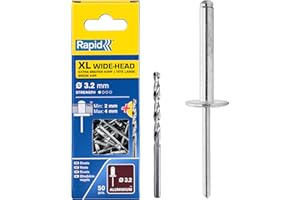 Rapid 5000659 XL nity zrywalne (płaska główka okrągła) Ø 3,2 x 8 mm, 50 sztuk wraz z wiertłem, szare, 2 mm