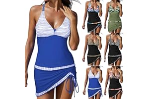 SUNNYUK 2023 Costumi da Piscina Donna Mare Sexy Curvy Vita Alta Bikini Costume da Bagno Spiaggia Taglie Forti con Pantaloncino Beachwear Contenitivo Push Up Due Pezzi Imbottito Set Tankini Costumi da Bagno