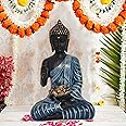 SN Handicrafts Buddha Statue Showpiece Idol with tealight for Home Decor & Living Room Unique showpieces 1 pic (Black Gray), Polystone, Religious