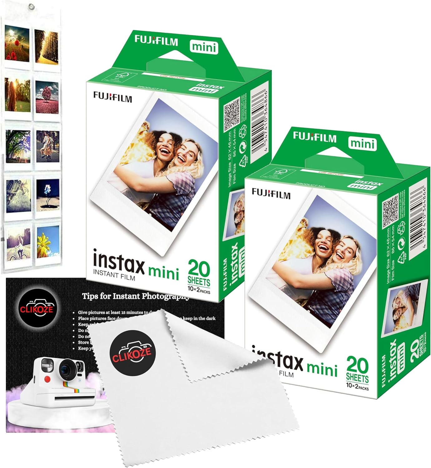 Clikoze Instant Camera Film Bundle with Mini Film x 40 Shots, Wall Hanging Album, Clikoze Lens Cloth and Instant Photography Tips Card