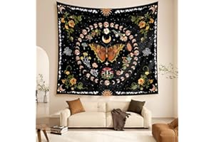Zodight Arazzo da Parete, Tapestry Wall Hanging con Piante e Fiori Luna, Stampa della Farfalla Arancione, Utilizzato in Camera da Letto, Soggiorno, Copriletto, Decorazione Murale
