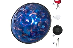 GLADFRESIT Tamburo a mano da 432 Hz, 10 notes 22 pollici "Blue Super-star" in D Kurd Minor con supporto manuale, custodia a mano, rivestimento durevole e chiusura senza polvere