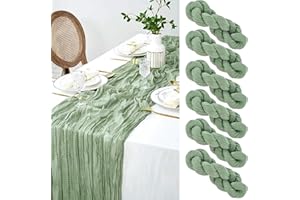 YOSIIO Seihtuch Tischläufer, 6 Stück Grün Käsetuch Tischläufer, Boho Musselin Dekostoff, Rustikaler Gaze Stoff Tischläufer für Hochzeit Geburtstag Dekoration 90 x 300 cm