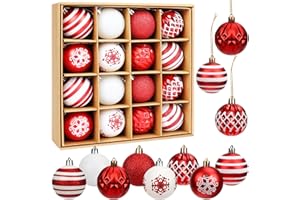 TENN WELL 16PC Boule de Noel Decoration Sapin Noel, 6cm Decoration Noel Boule de Noel Décoration Sapin de Noel, Boules de Noël Decoration Noel Interieur Maison (Rouge Blanc)