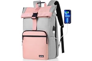 ‎YAMTION YAMTION Laptop Rucksack Damen 17 Zoll,Rolltop Wanderrucksack Rucksack Frauen Stadtrucksack Daypack Motorrad Rucksack Radsport Rucksack Tagesrucskack für Universität Schule Studium Sport Reisen