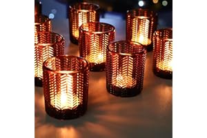 Vohocandle Brown Tea Light Holders Set of 12, Wheat Tealight Holders Glass for Autumn Decor, Amber Tea Light Candle Holders Glass for Home Decor, Christmas, Thanksgiving Decor (5.5 W × 6.5 H cm)