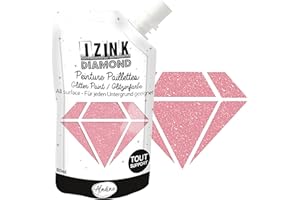 Aladine - Izink Diamond Rose Poudré 80 ml - Peinture Pailletée - Pour Tout Support : Papier, Tissu, Béton, Métal, Bois - DIY et Loisirs Créatifs - Rose Brillant - 80828
