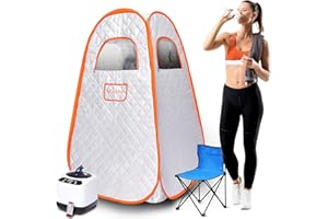MQUPIN Portable Steam Sauna for Home,Pop-Up Home Sauna Pod Box with 1000W 3L Steamer Generator,Foldable Sauna Tent Steam Room With Folding Chair,Remote Control,Personal Home Sauna