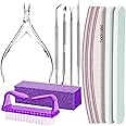 12 Pcs Nail Files & Buffer Block Set, FANDAMEI Cuticle Nippers with 100/180 Emery Boards Nail Buffer Kit Cuticle Pusher Toenail Lifter Cuticle Peeler Scraper Nail Brush for Manicure & Pedicure Tools