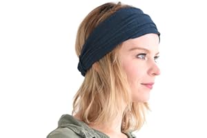 CHARM Casualbox Lino Cabeza Banda Bandana Natural Elástico Hairband Deportes Moda Envolver Marino