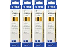 MAXI CLASSIC 48PC,HEXAGONAL GRAPHITE PENCIL HB WITH RUBBER TIP ,Black