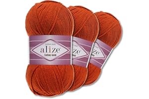 Wohnkult Alize Lot de 3 pelotes de laine Cotton Gold de qualité supérieure - 59 couleurs - 100 g - Laine d'été pour tricot - Amigurumi - Pour toutes saisons (36 - Terracotta)