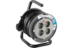 Electraline 208611 Rallonge Prolongateur électrique 10 m avec enrouleur 4 Prises 16 A section 3G1,5 mm² Gris