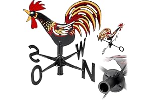 KADAX Girouette 43 x 42 cm en plastique robuste avec indicateur de direction du vent pour toit, abri de jardin et clôture, girouette pour jardin (coq)