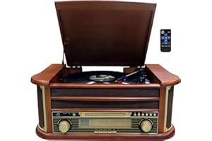Nostalgie Holz Musikanlage | Kompaktanlage | Plattenspieler | Bluetooth | Retro Stereoanlage | CD MP3 Player USB | Radio | MP3-Encoding: Aufnahmefunktion | Fernbedienung | Kassettendeck |AUX IN