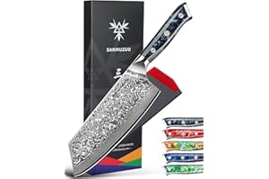 SANMUZUO Damas Couteau Nakiri avec Lame 19 cm Professionnel Couteaux de Cuisine en VG-10 67 Couche Damas Acier avec Poignée en Résine(Noir étoilé) - Xuan Série