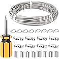 TooTaci Indoor 3mm Wire Rope Kit – 20M PVC Coated Stainless Steel Cable with M3 Thimbles, Crimp Sleeves & Carbon Steel Clamps – Ideal for Picture Hanging, Curtain Wire, and Indoor Light Suspension