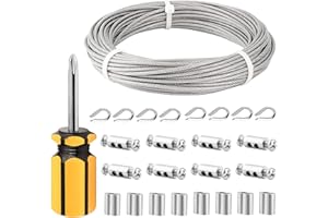 TooTaci Câble en Acier Inoxydable 3mm pour Intérieur – Câble de 20M avec Gaine PVC, Cosses M3 & Serre-Câbles en Acier au Carbone – Idéal pour Suspension de Cadres, Rideaux et Luminaires Intérieurs