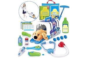 STAY GENT Valisette Vétérinaire Les Enfant Jeu d'imitation, Jouet Malette Docteur avec Porte-Chien à Barre de Cravate et Chien Peluche, Cadeaux éducatif pour Enfants Garçons Filles de 3 4 5 6 7 Ans