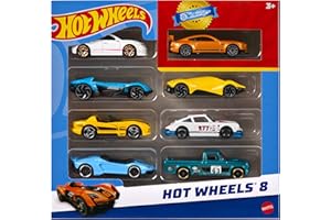 Hot Wheels Conjunto de 8 Coches y Camiones de Juguete básicos a Escala 1:64 (Modelos Surtidos, selección aleatoria), Incluye 1 Coche Exclusivo, lanzados a lo Largo del año, HPV78