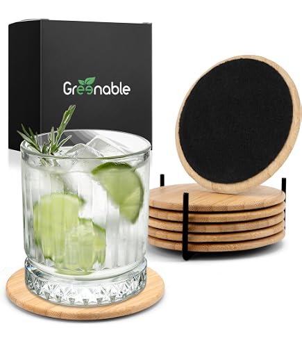 Set Di 10 Sottobicchieri In Feltro Grigio Con Pratica Scatola Portatutto In Bambù – Proteggi I Tuoi Mobili Con Stile