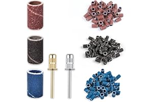 YINGJEE 300 Stück Schleifbänder Schleifhülsen Nagelbohrer Bits Schleif Bändern Set，Nagel Kunst Schleif Bänder 3 Farben 80 120 240,2 Stücke Nagelbohrer 3/32 Zoll für Maniküre Pediküre