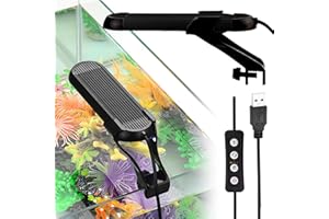PEYSAITR LED Aquarium Light, 6W LED Aquarium Light, 14 Lighting Modes, 5 Adjustable Brightness, RGB+W Clip-On Aquarium Lighting for Framed or Frameless Aquariums [A+++]