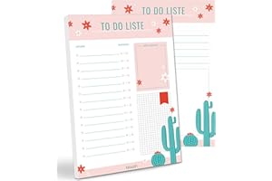 ‎BLAASH blaash® To Do Block DIN A5 | 50 Seiten Tagesplaner mit Listen für Aufgaben, Notizen und Ideen | Optimale Organisation und Motivation im Alltag | ToDo Liste Block | Notizblock To Do | Kaktus