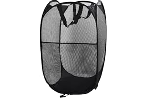 Dokeno Portabiancheria Pieghevole, Cesto Portabiancheria Pieghevole a Rete con Tasca Laterale, Nero Portabiancheria Sporca Laundry Basket con Manici per Casa Accessori per Riporre Vestiti Giocattoli