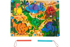 WISPLYE Labyrinthe Magnétique, Labyrinthe Magnétique Puzzle Board Jouets avec Perles Magnétiques et Stylo-Guide, Dinosaure Jeu de Société pour la Formation du Cerveau pour Enfants 3+ Ans