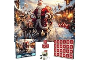 VAWCORNIC Puzzles Calendrier de l'Avent 2024 pour enfants et adultes, 24 boîtes de 1008 pièces, puzzle Père Noël, calendrier de compte à rebours, jeu de Noël amusant, décoration murale, 52 cm x 75 cm