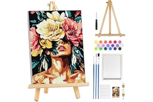 MOGTAA Fille Fleur Peinture Numero Enfant Adulte avec Cadre, Fleur Peinture par Numero Adulte avec Chevalet, DIY Numéro d'Art Kits, Loisirs Créatifs Adultes, pour décoration d'intérieur, 20x30cm