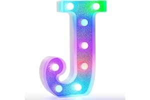 VIMLITS Colorful Light Up Letters, Glitter LED Letter Lights 18 Color Changing Shiny Alphabet Sign Gifts for Girls Women Party Birthday Decorations Remote Night Light Christmas Valentine Wall Table Decor - J