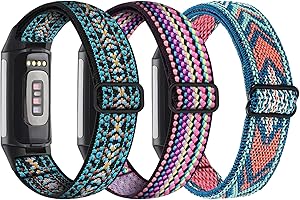 Nigaee 3 Pack Elastic Nylon Straps Compatible with Fitbit Charge 5/Charge 6 Strap, Stretchy Adjustable Fabric Breathable Replacement Straps for Women Men