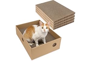 Belle Vous Lot de 5 grattoirs en carton pour chat avec boîte de lit - 24 x 33 cm - Réversible - Chaise longue d'intérieur ondulée pour chat ou chaton pour se reposer ou jouer