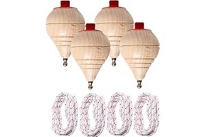 BRICOMIRAS Trottole per bambini in legno classico con corda - Set manuale per bambini con punta girevole - Confezione a scelta 1/2/4/6/8/12/16/24 - Trompo Spinners Perinola Pedone (4 pettini)