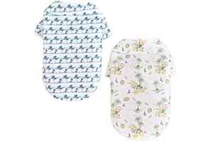 Yanmucy 2 Pieces Dog Hawaiian Shirt Small Dog Summer Clothes Cool Breathable Coconut Tree Palm Leaves Pattern Apparel for Small Pets (White+Blue Tree, Small)