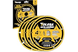 TOLESA Diamond Metal Cutting Discs 115 x 22.23mm, Cut Off Wheel with 5000+ Cuts on Rebar, Steel, Iron and INOX, 3 PCS