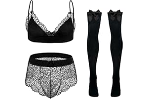 Maeau Sissy Lingerie Homme Transparent Crossdresser Sissy Vêtements Sexy Hommes Sissy Vêtements Haute Qualité Hommes Lingerie Sexy Ensemble Noir Sexy Gay Sous-Vêtements avec Soutien-Gorge (Bas)