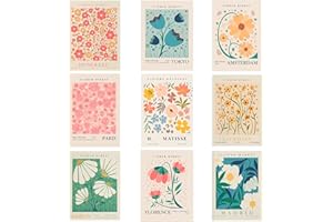 ZFSEYUH Juego de 9 pósteres de flores, carteles de arte, póster vintage, impresiones artísticas, para sala de estar, dormitorio, comedor, 20 x 25 cm, sin marco