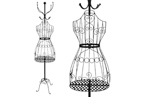 PrimoLiving maniquí de modista de Metal Tessa en Negro con Perchas y Espacio de Almacenamiento - maniquí de Vestir Vintage - Ideal como maniquí de señora o Perchero - P-14172