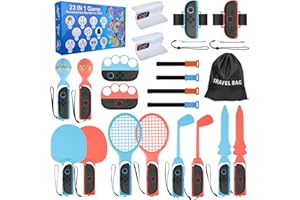 ACHORT Switch 2 Sports Accessories, 23 in 1 Family Accessory Bundle for Switch 2 with Joycons Grips, Tennis Rackets, Golf Clubs and more for Switch 2 Sports Games, Family Sports Party Accessories Kit
